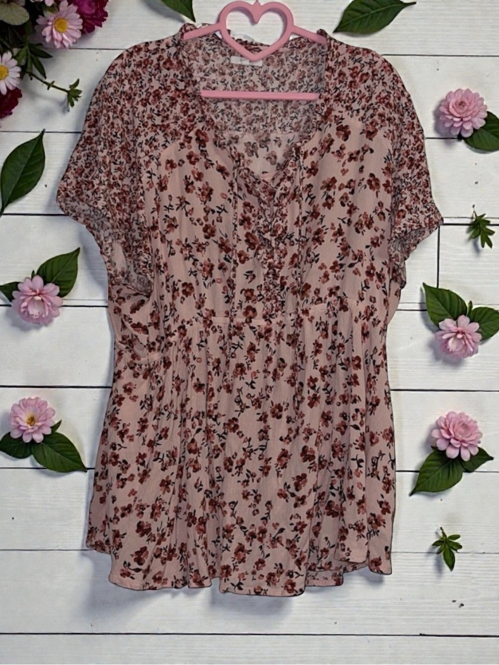 Maurices Floral Ruched Tunic - Pink and Black
